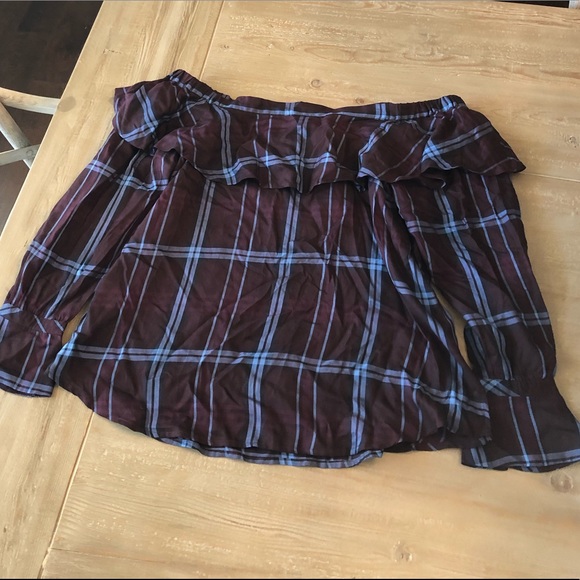 LOFT Tops - Loft Plaid Off The Shoulder Blouse - Size M - NWT